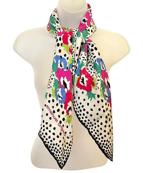 Vintage Emanuel Ungaro Floral Polka-Dot Jacquard Silk Square Scarf Made in Italy - Image 1