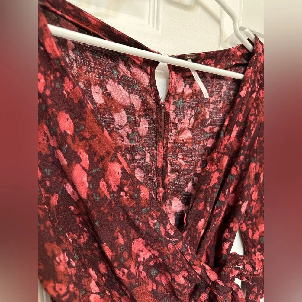 Free People All The Right Ruffles Playsuit Floral Foliage Wrap Shorts Romper - Image 7