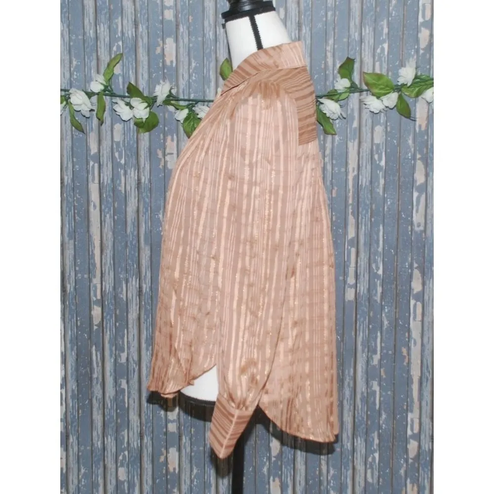 Express NWT Ladies Gold Blouse Size S Pleated LS Open Sides Sheer Button Up - Image 5