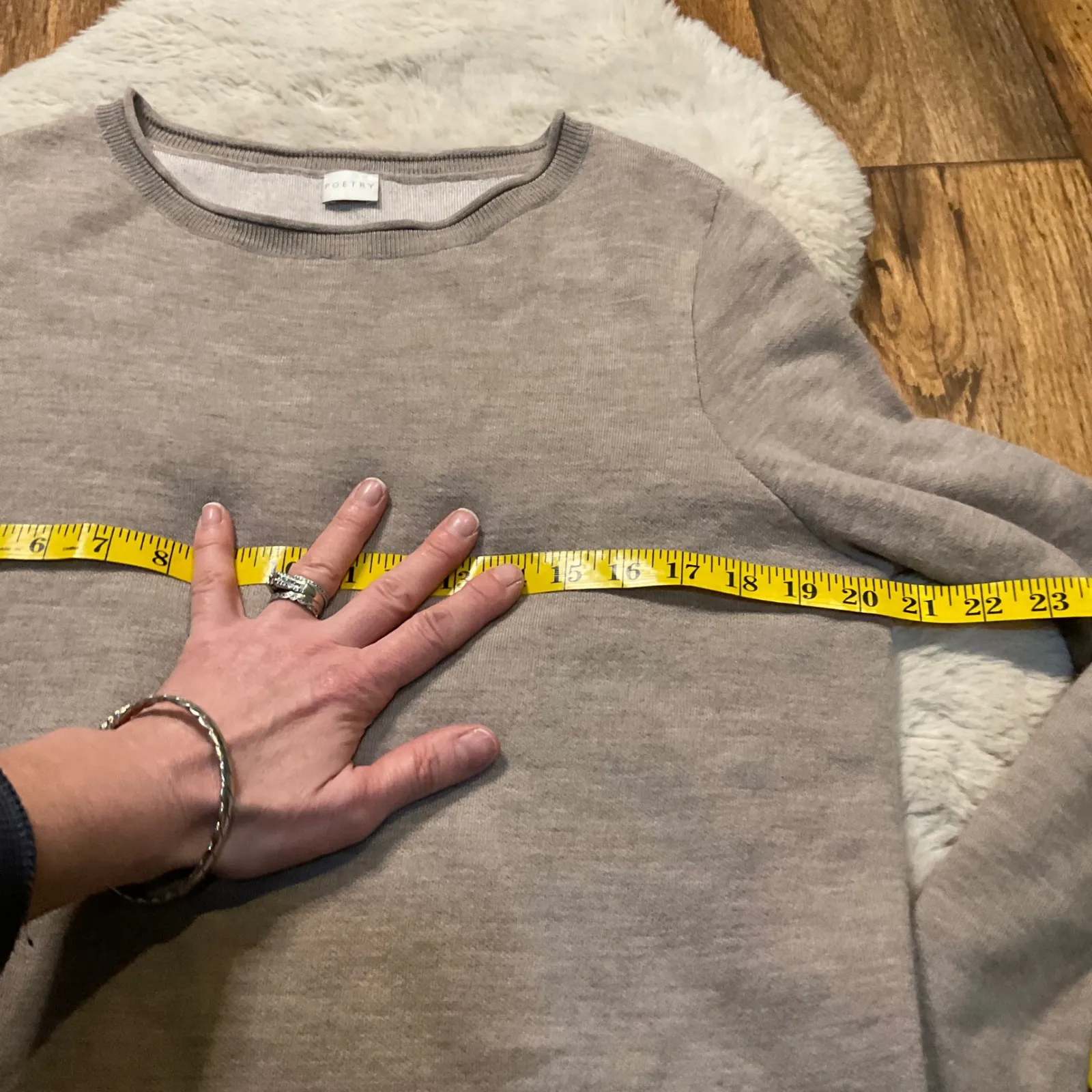 Poetry Sweater Size 10  Wool Tunic Long Sleeve Tan Side Slits Womens - Image 5