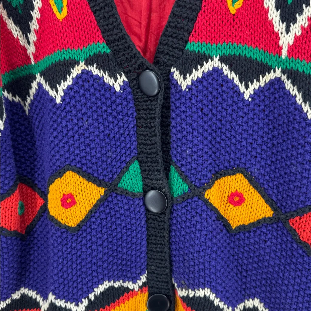 I.B. Diffusion Women's Black Red Cardigan Sweater lined vintage 90s geometric M Size M - Image 8