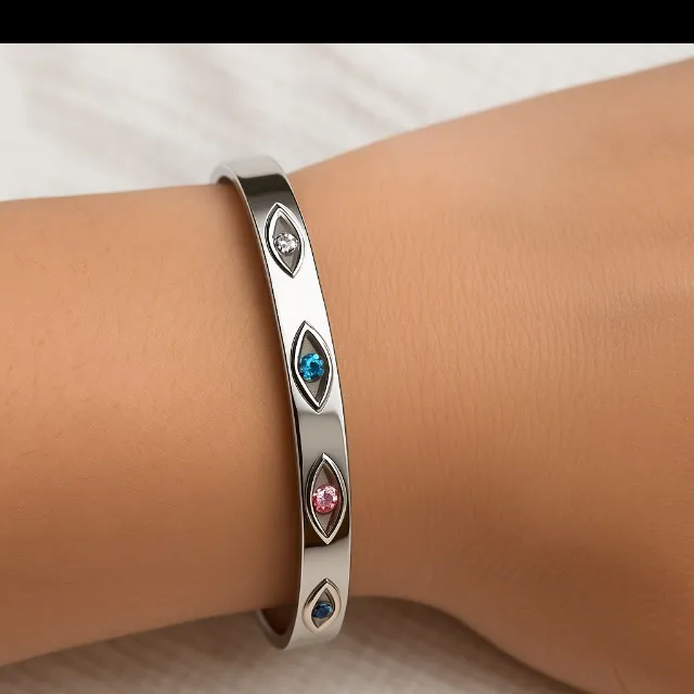 Antian Accessories™ 18K Gold Plated Titanium Steel Zircon Bangle Silver - Image 2