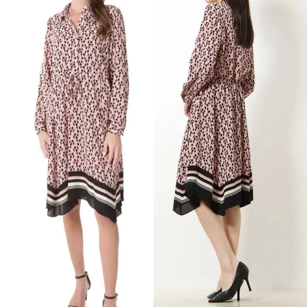 NWT‎ London Times Dress Geometric Women 14 Pink Shirt Dress Stripe Asymmetrical - Image 2