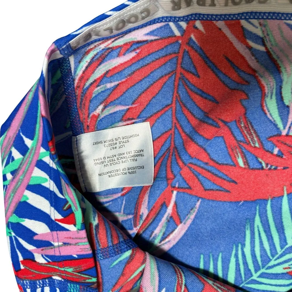 Coolibar Blue Red Teal Tropical Rash Guard UPF 50+ Hightide L/S Swim Shirt XXS - Image 3