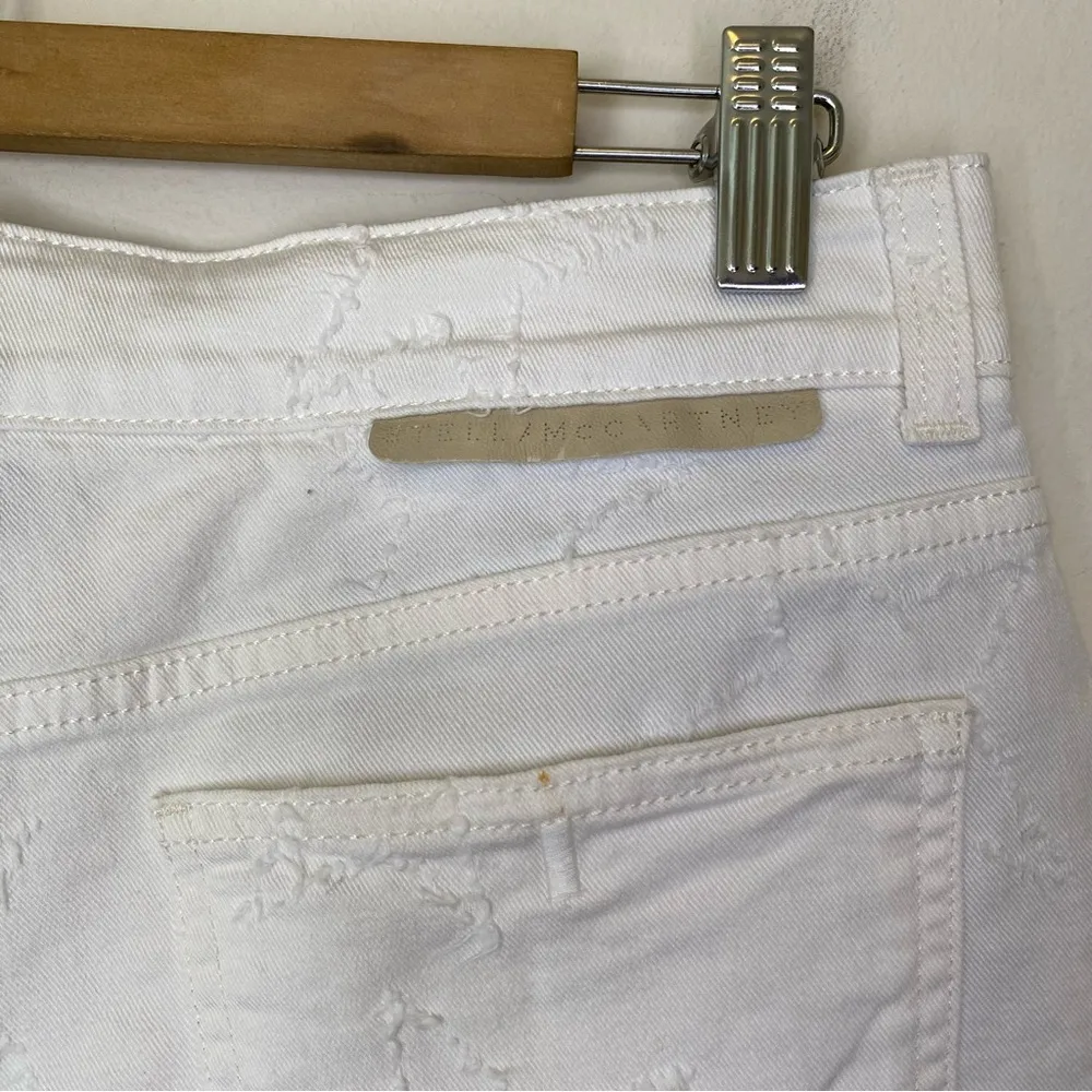 Stella McCartney Distressed Star Pattern 5-Pocket Denim Shorts in White Sz 28 - Image 9