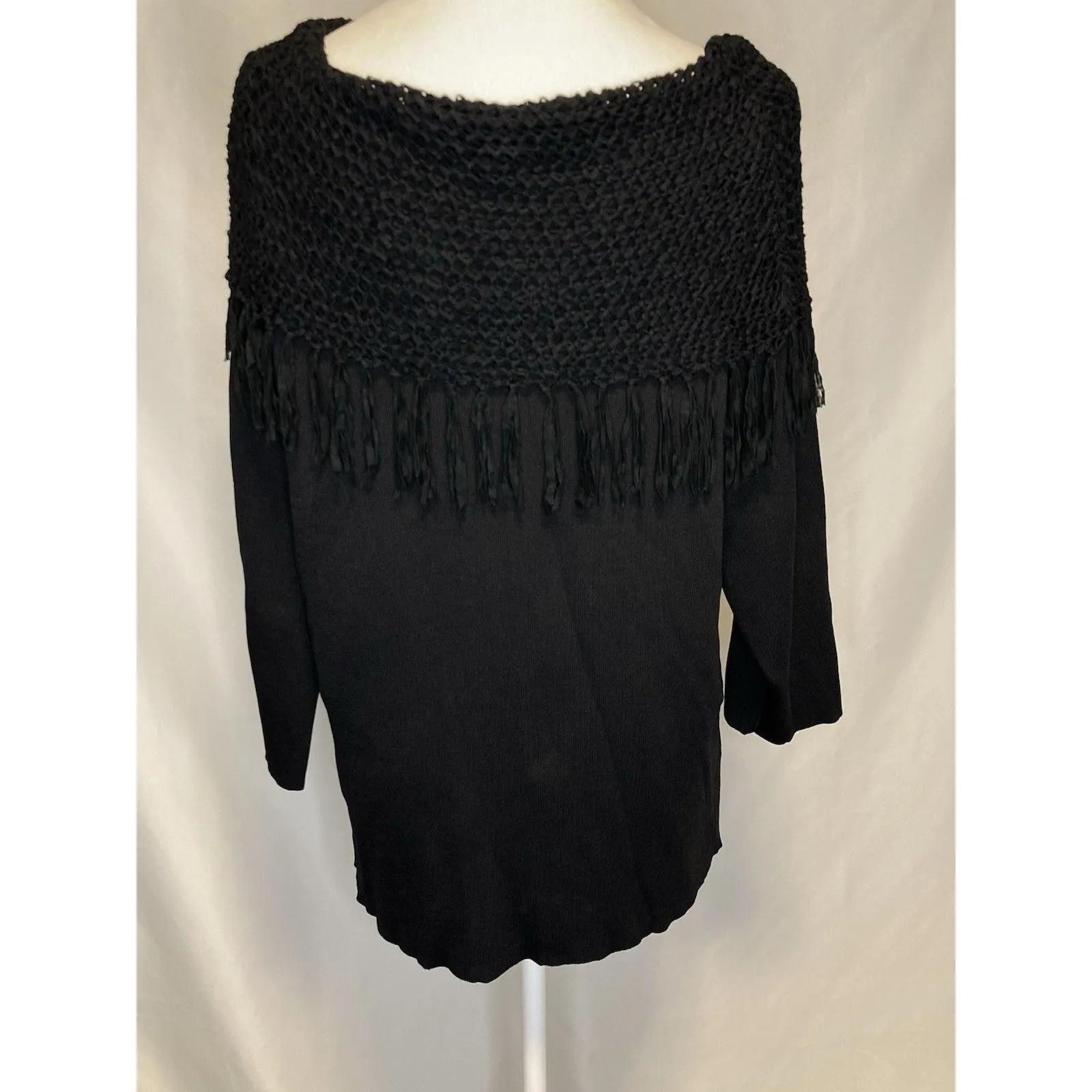 Stonebridge Black Sweater 1X XL Fringed Crochet Off Shoulder Pull Over Boho Goth - Image 6