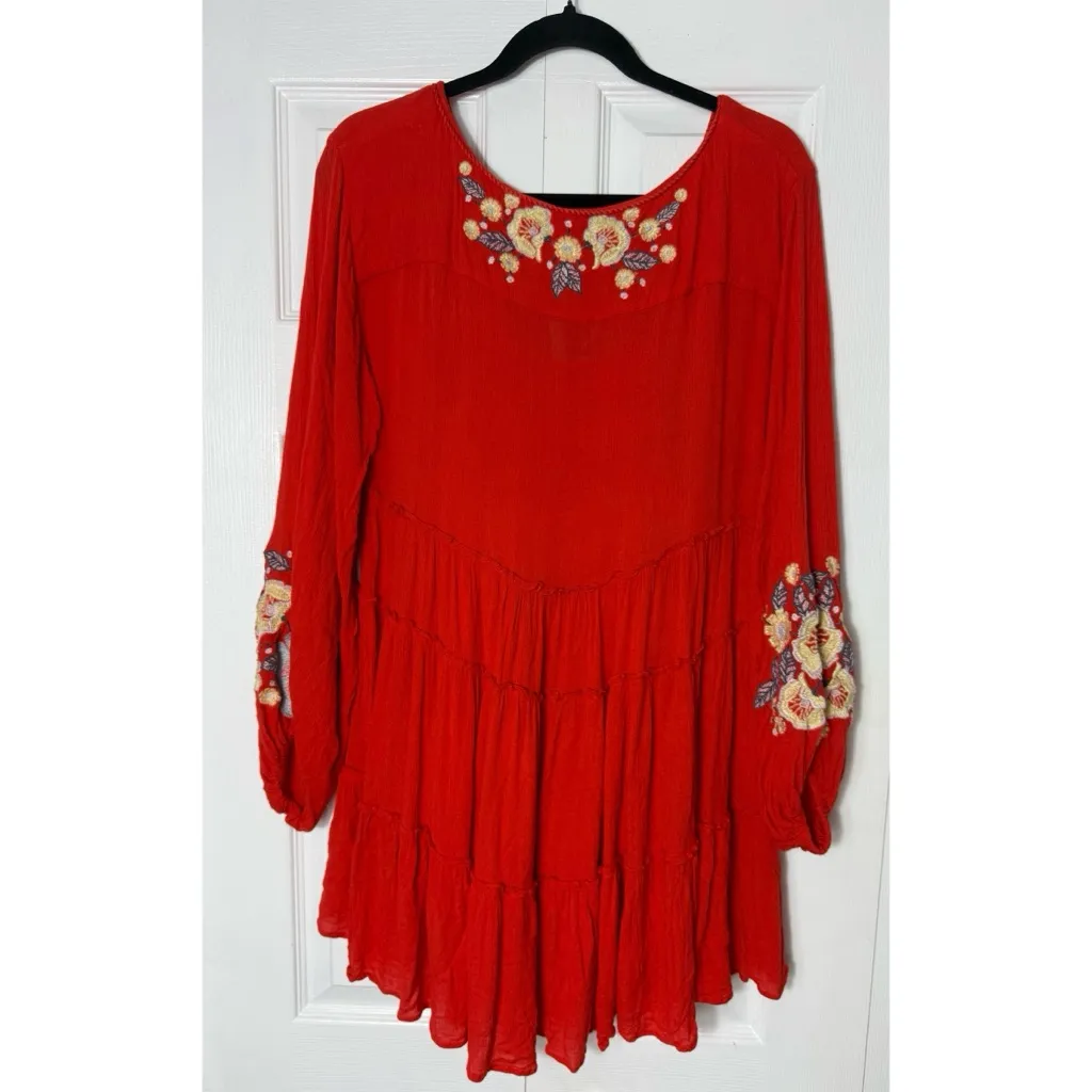Free People Orange Red Embroidered Boho Floral Spell On You Mini Dress XS - Image 17