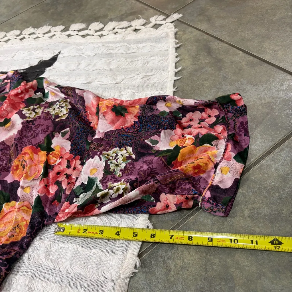 VTG Womens 100% Silk Floral Robe Sz L Brown Size L - Image 10