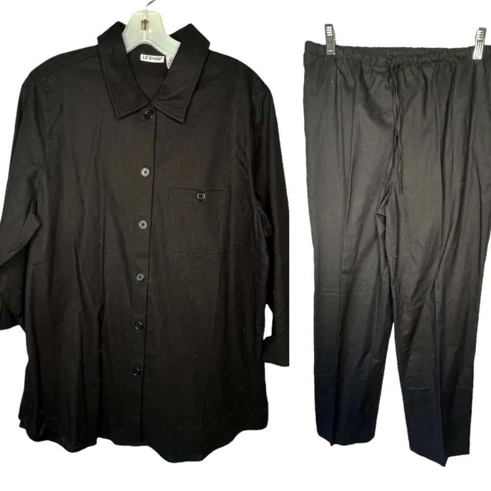 Vintage Liz Baker Linen‎ Blend Pantsuit Black Size M - Image 2