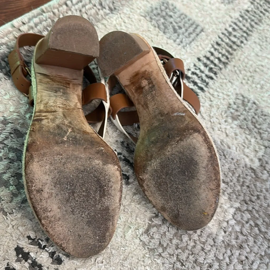 Tory Burch Marbella Brown and Cream Leather Heeled Sandals, W8 - Image 6