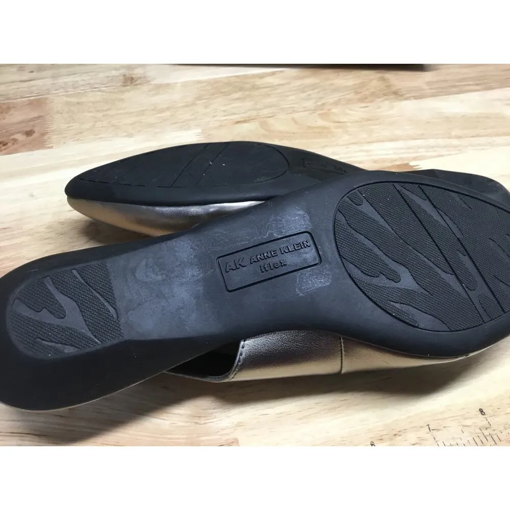 Anne Klein Iflex Women's 7 Silver Leather Slingback Pointed Toe Pumps Flat - Image 5