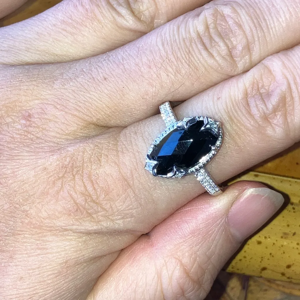 Natural Black Spinel Sterling Silver Star Ring Size 10 - Image 4
