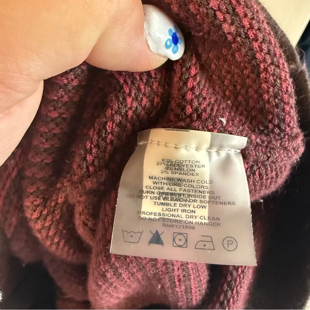 Title Nine Full Zip Tunic Sweater Sweatshirt Hooded Maroon Red Knit Waffle L - Image 9