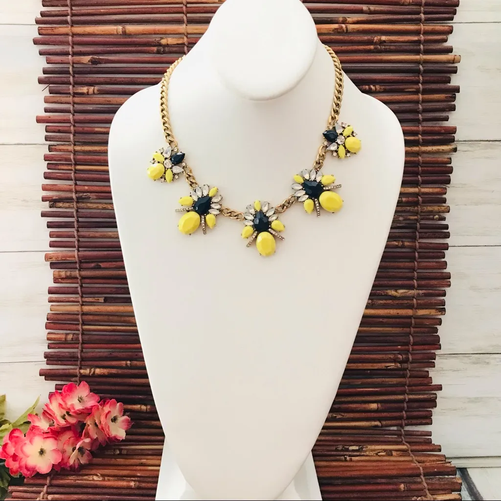 J. Crew Yellow Blue & Rhinestone Necklace - Image 2