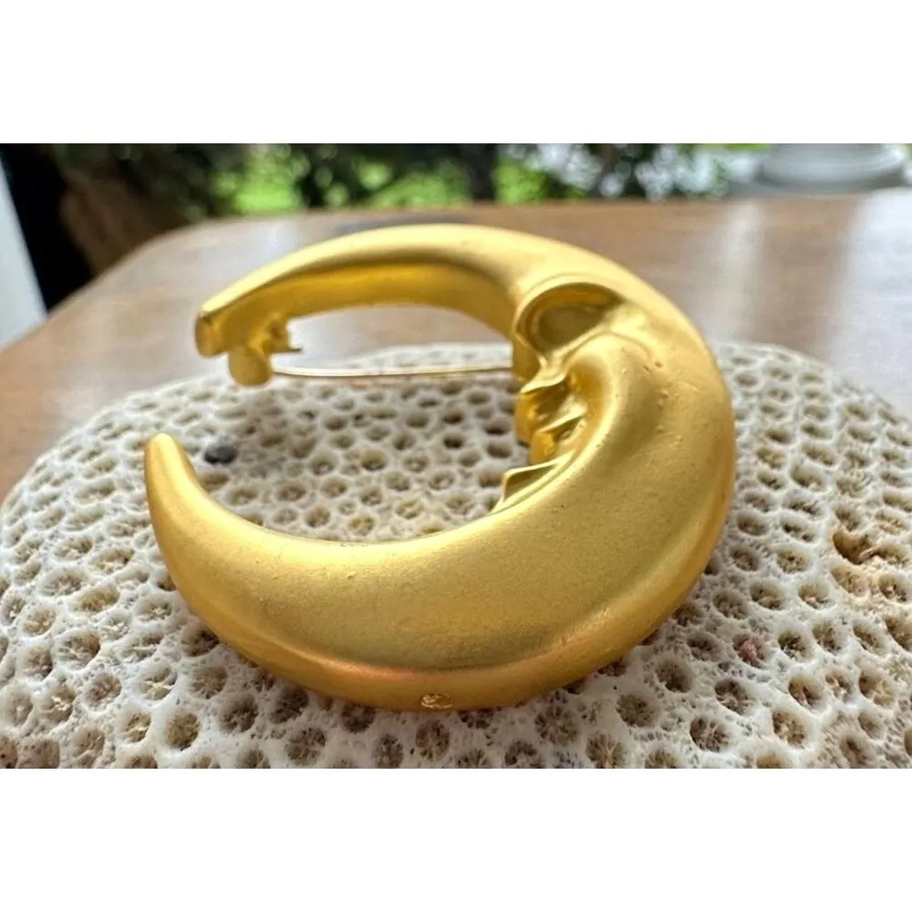 Crescent Moon Brooch Pin New Matte Gold Celestial Planet Astrology Ocean… - Image 7