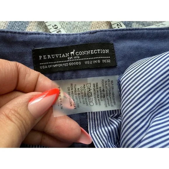Peruvian Connection Linen Blend Cropped‎ Pants Casual Blue Size US 2 - Image 2