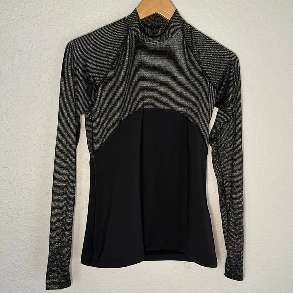 Nike Pro Dri Fit Black Gold Warm Sparkle T-Shirt Fall Athleisure Long Sleeve Tee - Image 3