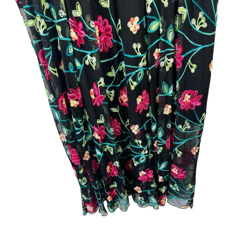 ROSIE & CLAIRE Plus Size 3X Embroidered Mesh Layered‎ Floral Maxi Dress Mariachi Black - Image 2