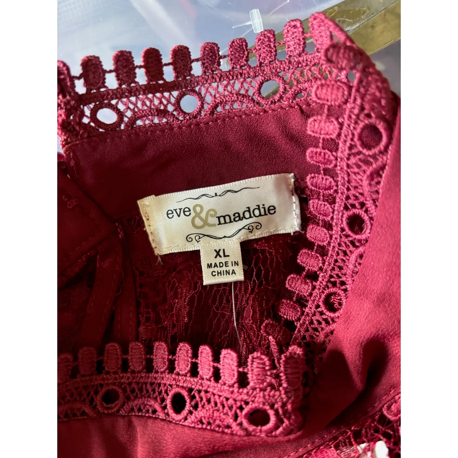 Eve & Maddie Womens Tank Wine Burgundy Lace Mock‎ Neck Size XL Red - Image 5