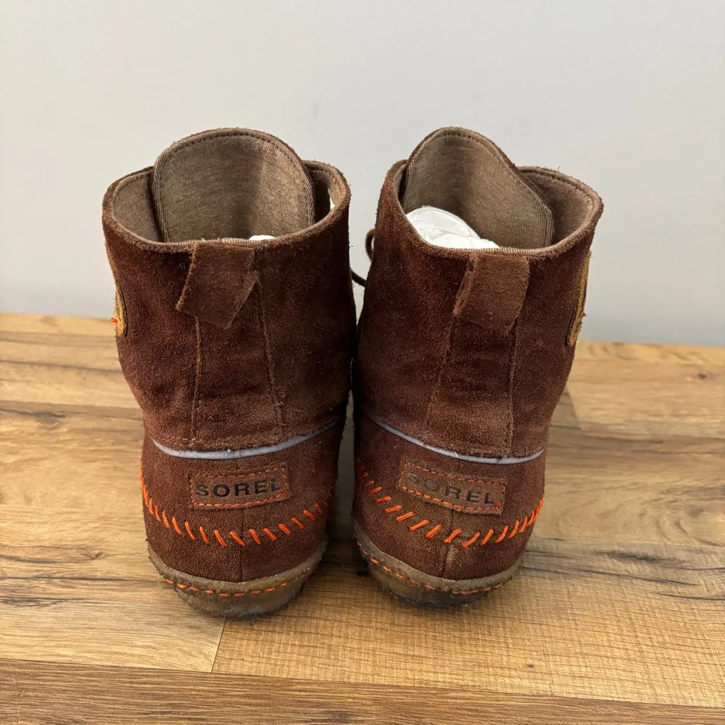 Sorel Joplin Suede Leather Lace Up Moccasin Winter Ankle Boots Brown - Image 7