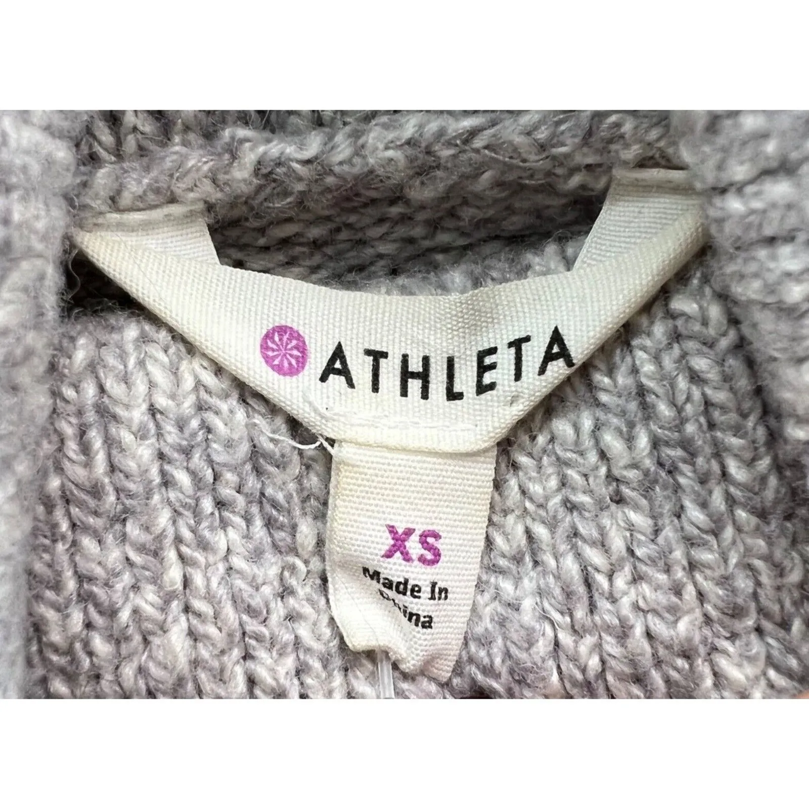 Athleta Sweater Women XS Gray Wool Blend Knit Brindle Funnel Pullover Cozy Cabin - Image 9