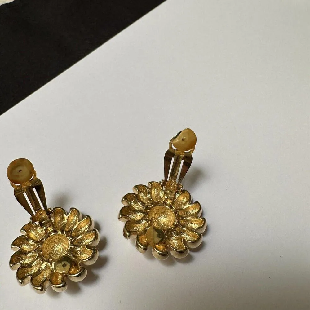 Signed Joan Rivers Metal Sunflower Flower Clip On Earrings Gold Tone - Image 12