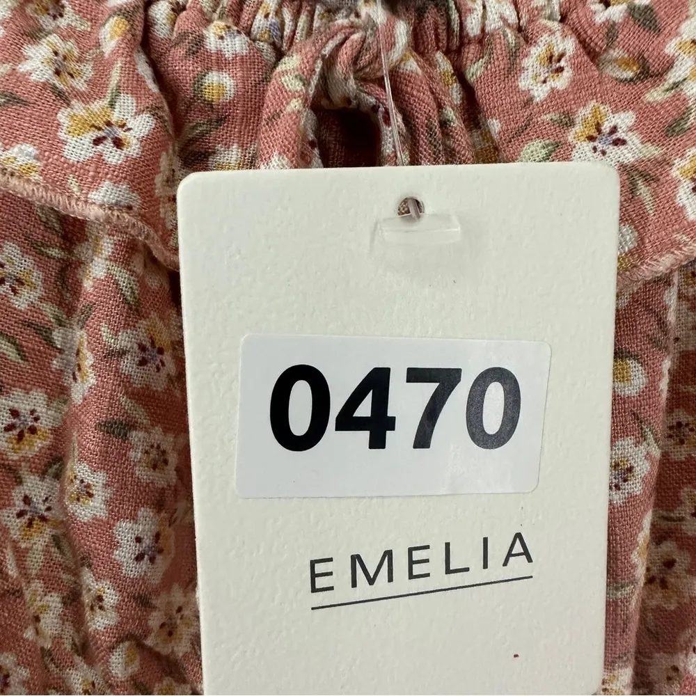 NEW Emelia Ruffle Puff Short Sleeve Floral Linen Blend Top Blouse M Pink Size M - Image 10