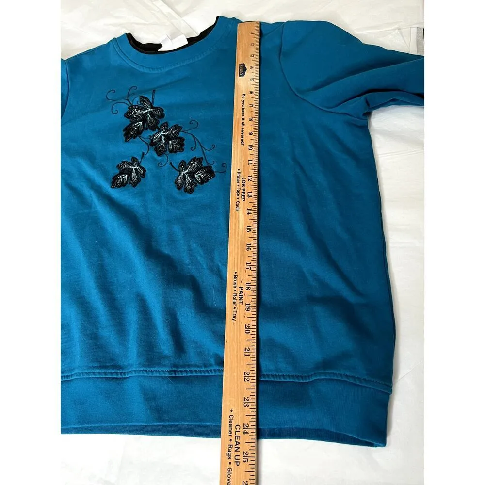 Breckenridge women's size 1X blue sweatshirt leaves embroidery grannnycore - Image 3