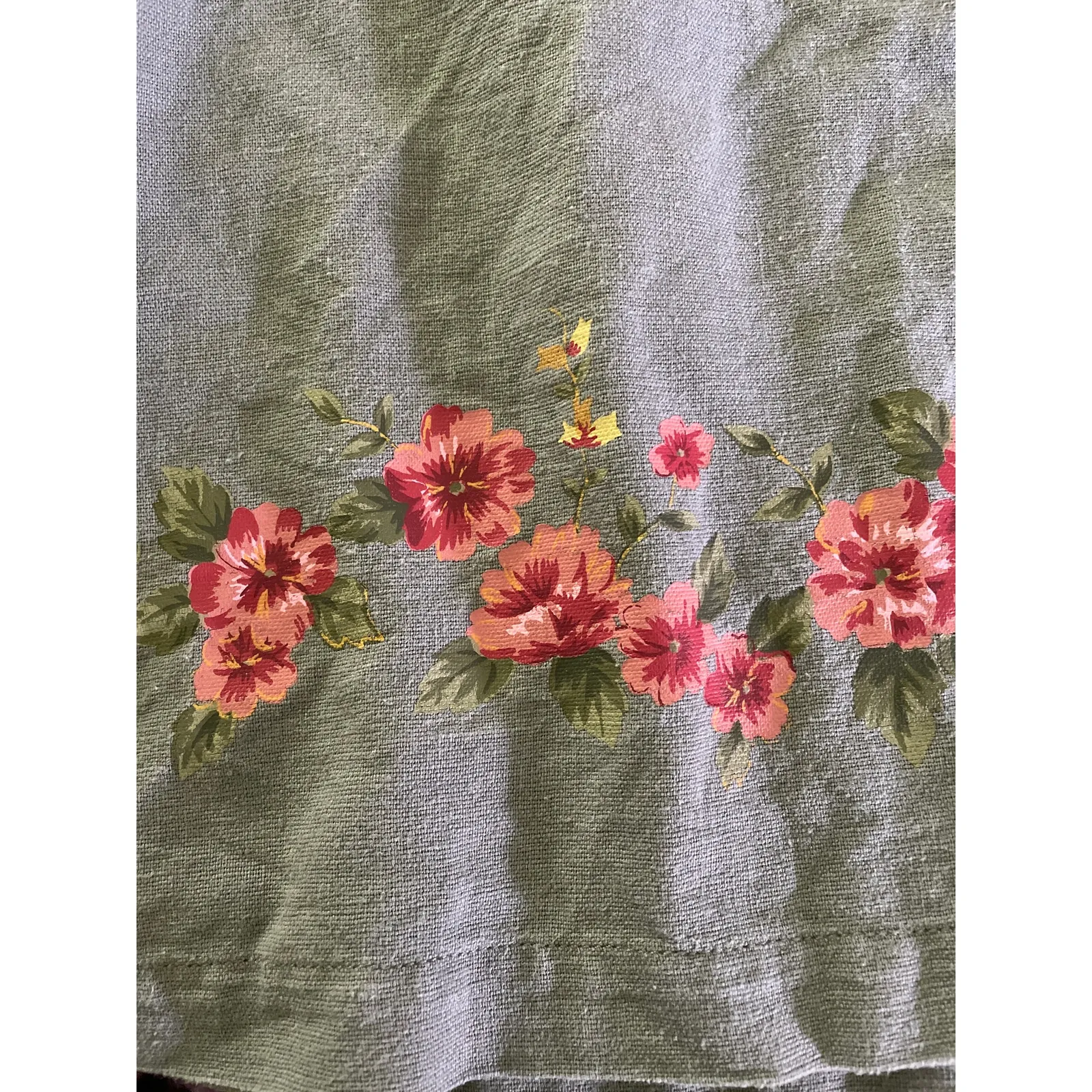 Erika Collection 90s Grey Linen Cotton Floral Hem Button Front Top XL Gray - Image 3