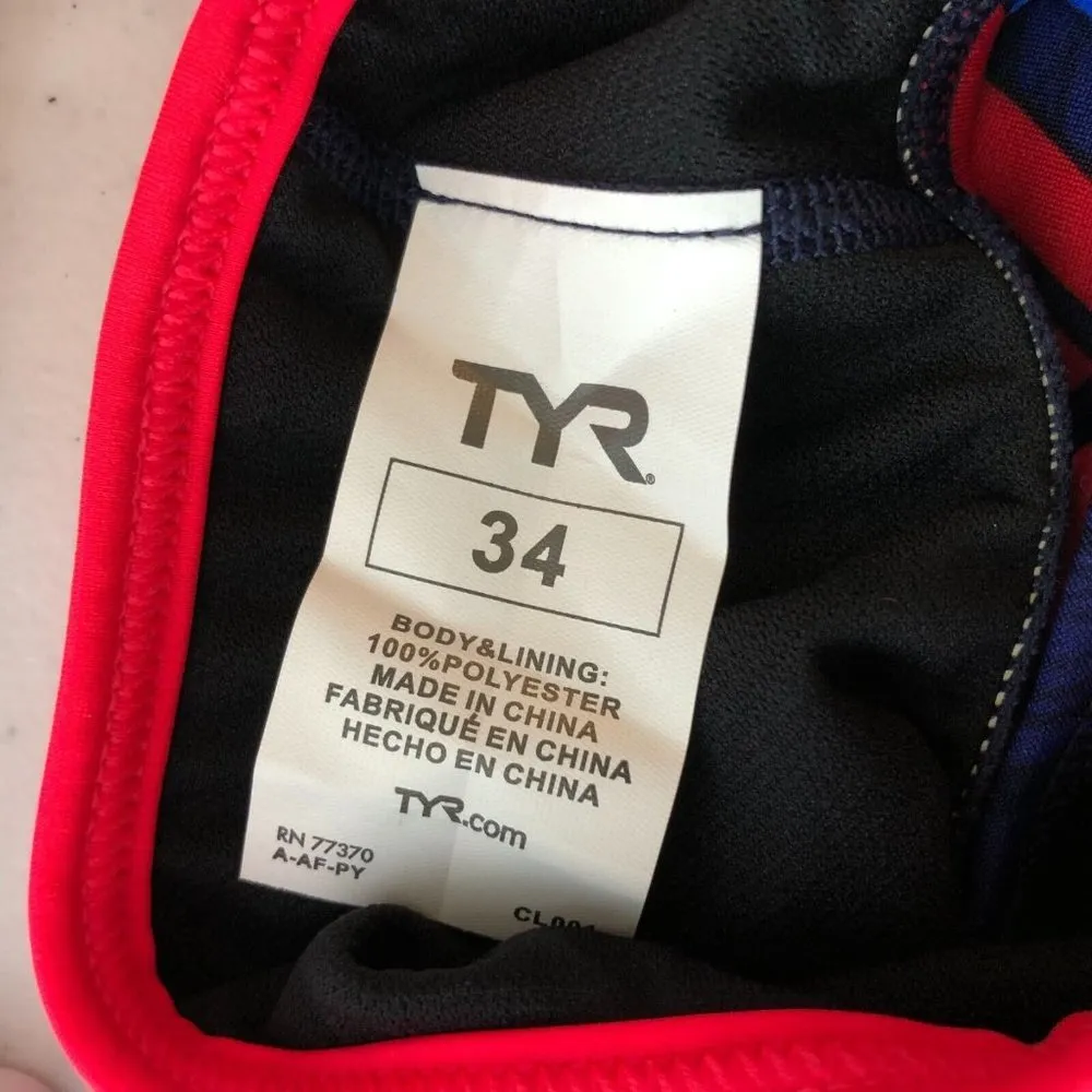 TYR Womens Anik Crosscutfit One Piece Swimsuit Geometric Red Blue 34 US M - Image 5