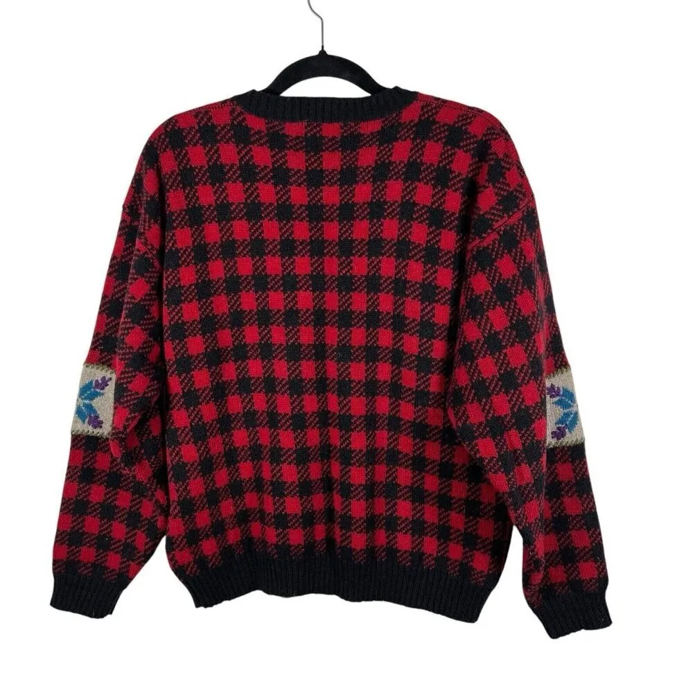 Woolrich VTG Women’s Wool Red Plaid Winter Recreation Ice-skater Sweater Size L - Image 2