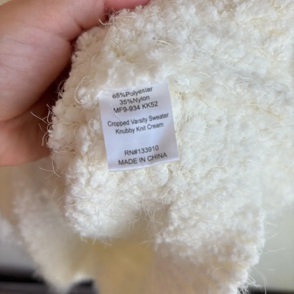 Show Me Your MuMu Women’s Crop Knubby Knit Sweater In White Eyelash NEW Large - Image 6