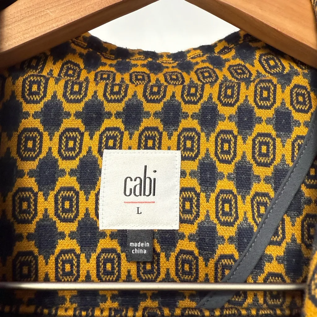 CAbi Kensington Knit Medallion Blazer Skirt Suit‎ Set in Mustard Navy Size Large - Image 4