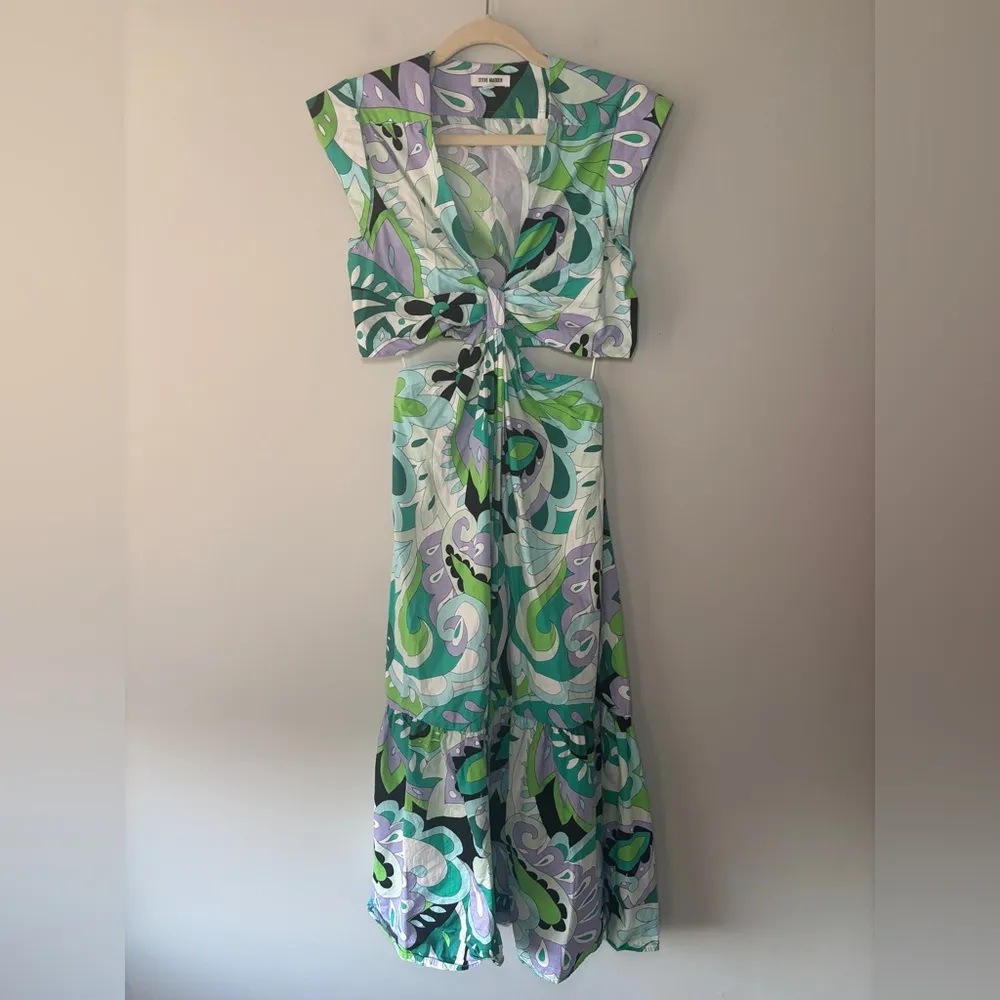 Steve Madden Women’s‎ Amanda Green Printed Cut Out Summer Maxi Dress Size Medium - Image 3