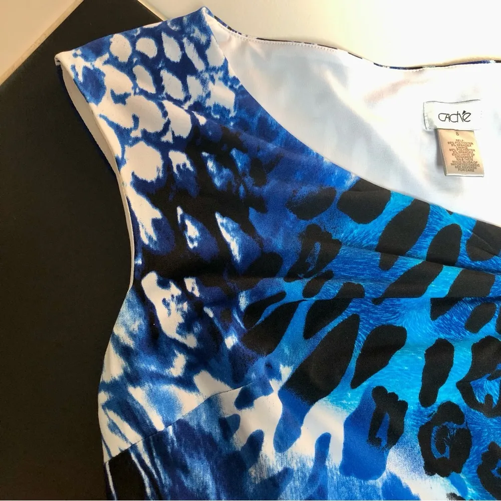 Vintage Y2K Caché Blue Animal Print Bodycon Mini Dress Sleeveless Scoop Neck 10 - Image 5