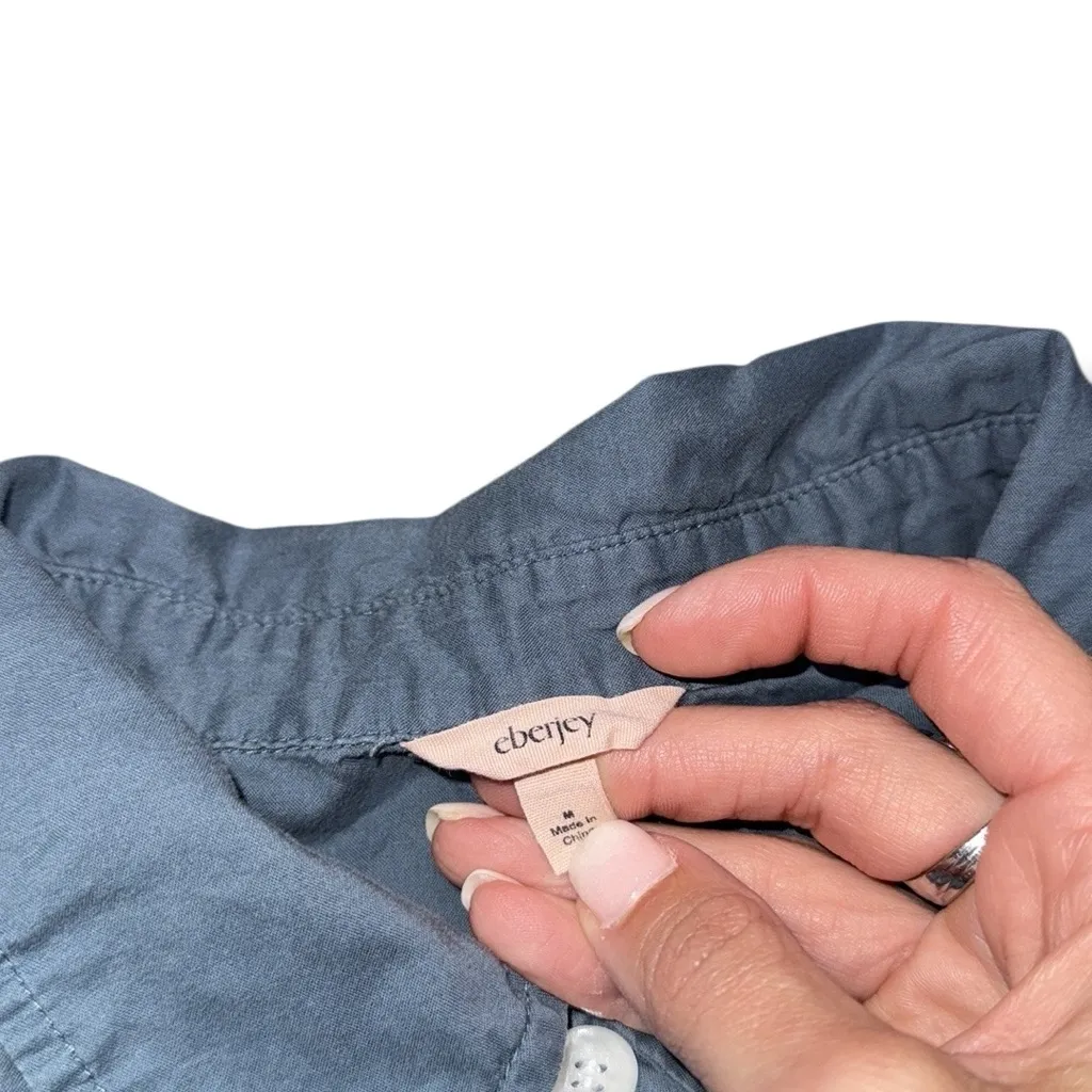 Eberjey Organic Cotton Long Sleeve Blue Button Front Top Sz‎ M - Image 3