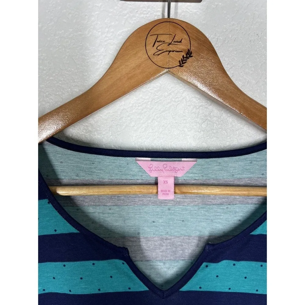Lilly Pulitzer Gretchen Dress XS Tropez Blue Polka Dot Stripes - Image 3