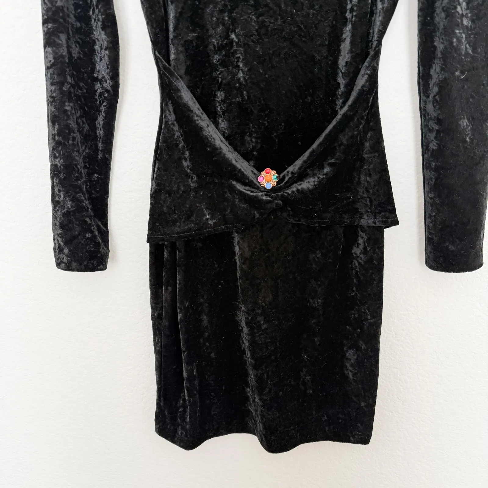 All‎ That Jazz Womens Crushed Velvet Dress Size S Black Jewel Accent Vamp Goth - Image 3
