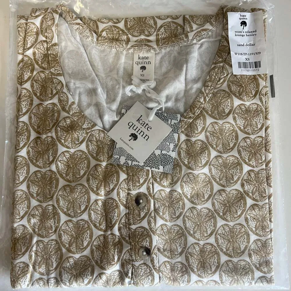 Kate Quinn Womens Relaxed Lounge Henley T Shirt Sand Dollar XS New Tan - Image 2