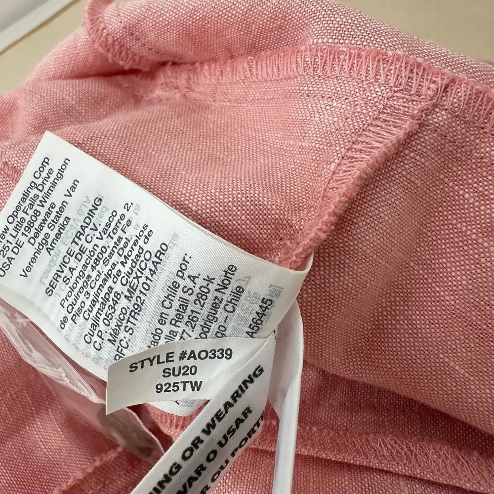 NEW Madewell Linen Blend Puff Sleeve Tassel Tie Jumpsuit Relaxed Fit Pink XXS - Image 9