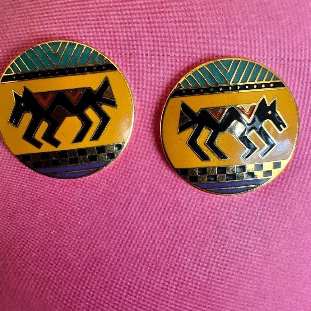 Vintage Laurel Burch "Coptic Horse" Enamel Earrings - Image 2