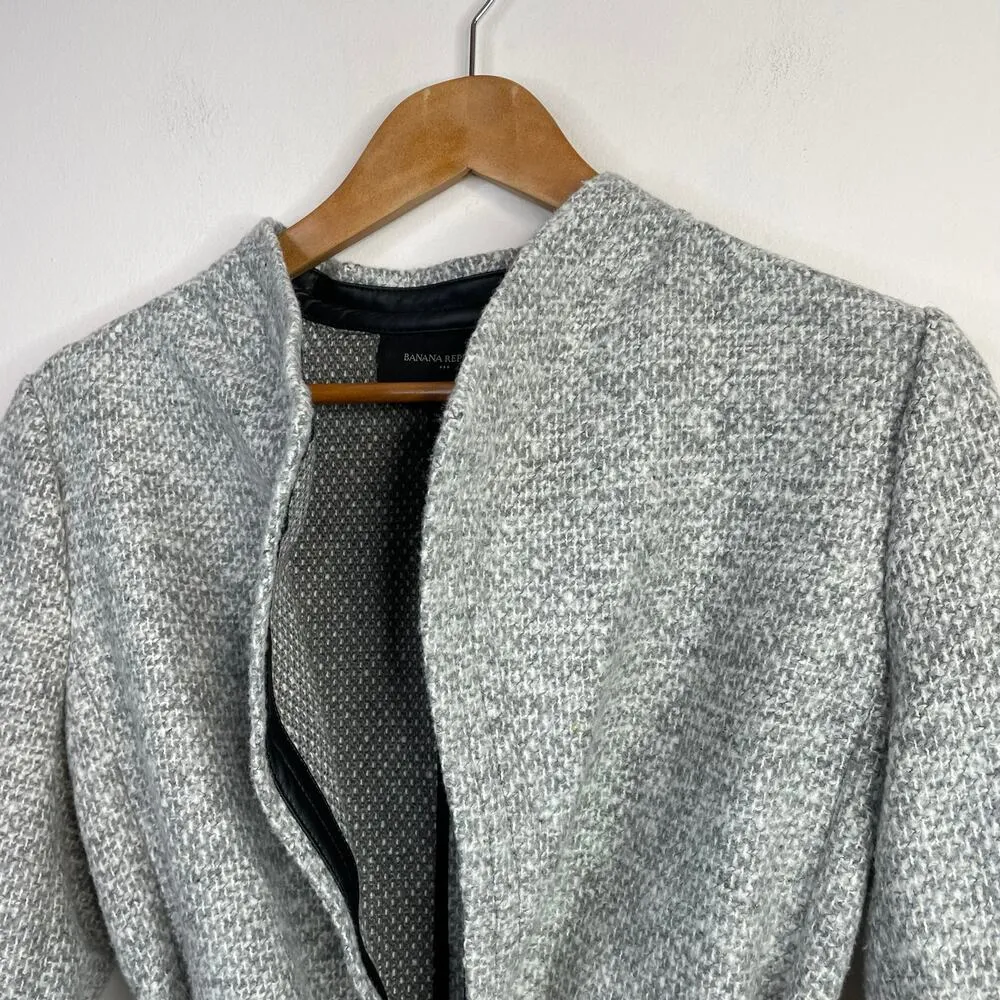Textured Tie Jacket Blazer Gray Black Tweed Faux Leather women 6 - Image 3