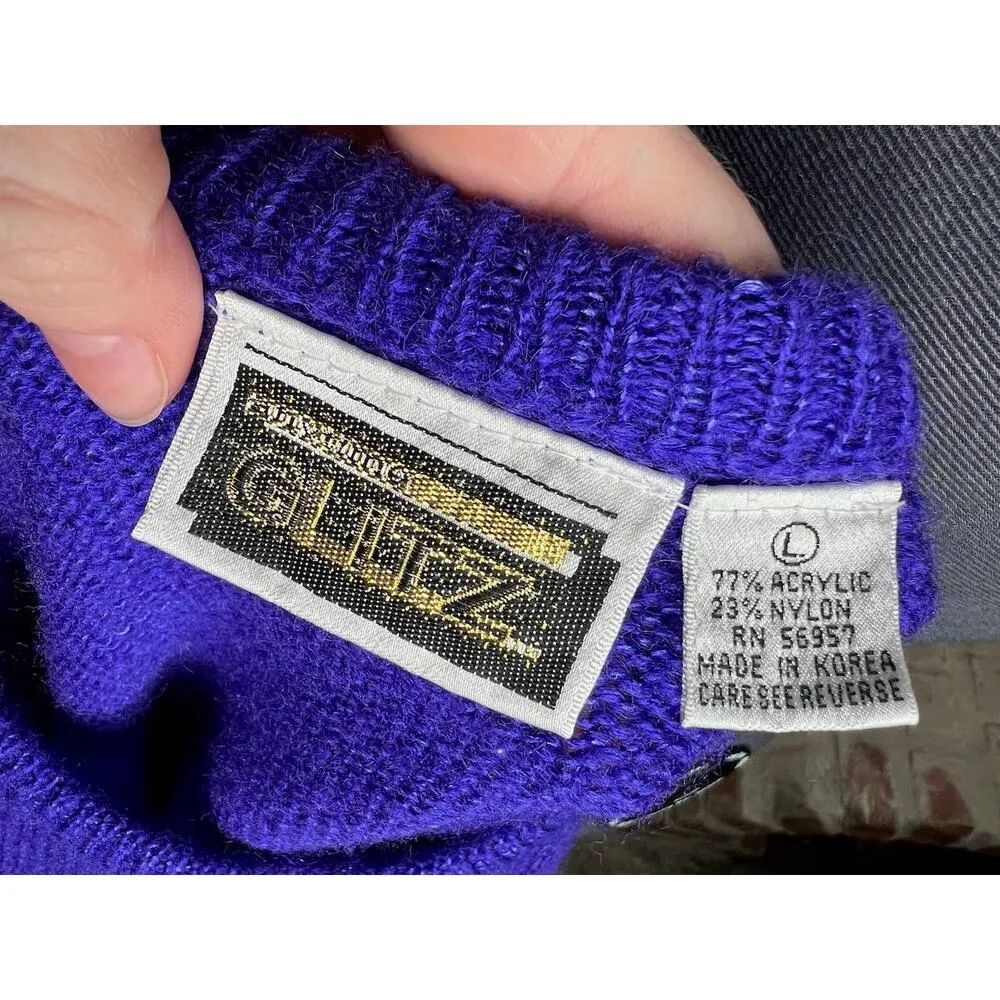 sweater vintage 1980s geometric beads purple black cream Size L - Image 10