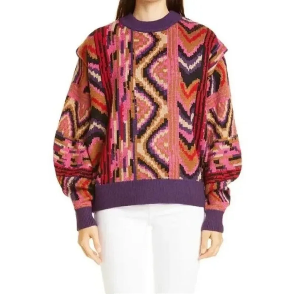 NWOT FARM Rio Striped Colorful Patchwork Sweater Size Small - Image 3