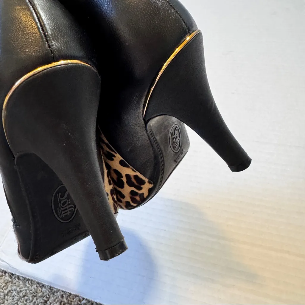 Sofft Tan Black Animal Print Calf Hair Leather Ankle Boots Womens 7 Fall Classic - Image 4