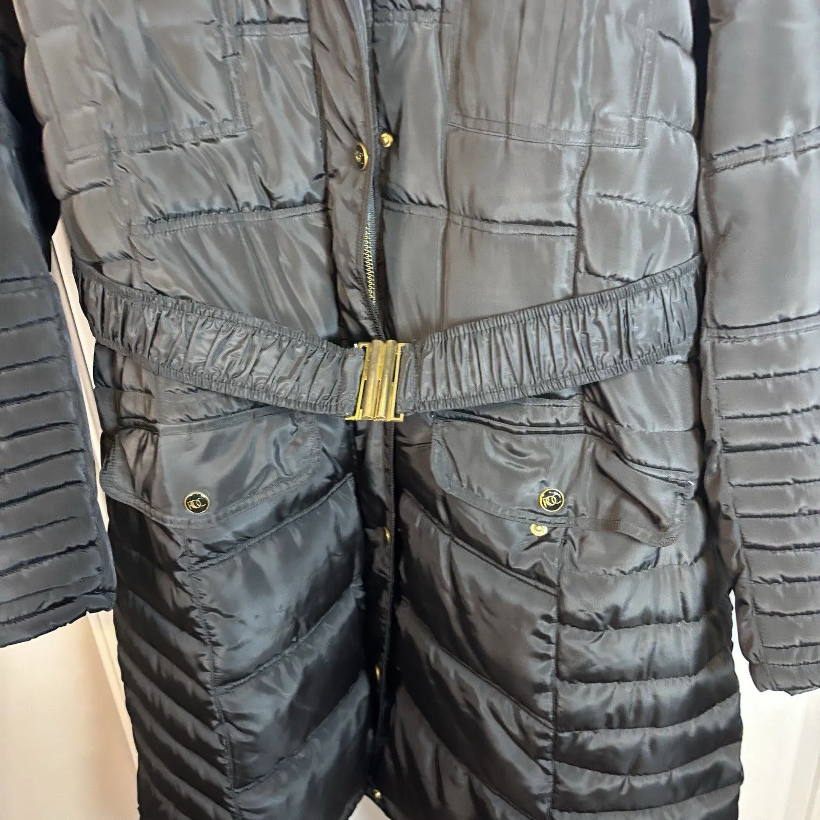 Rocawear Classic Black Long Puffer Coat women's 2X Winter Parka Faux Fur Hooded - Image 11