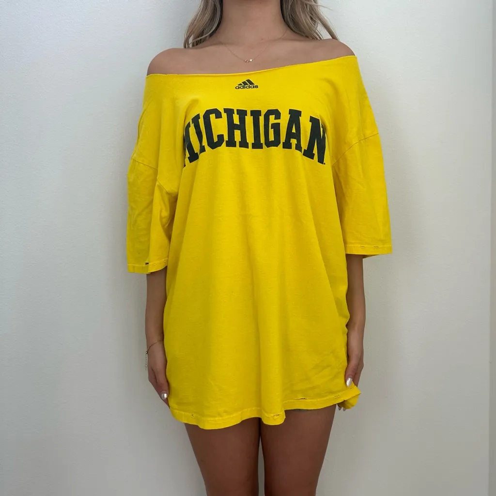 University of Michigan Destroyed off the shoulder Tee - Image 2