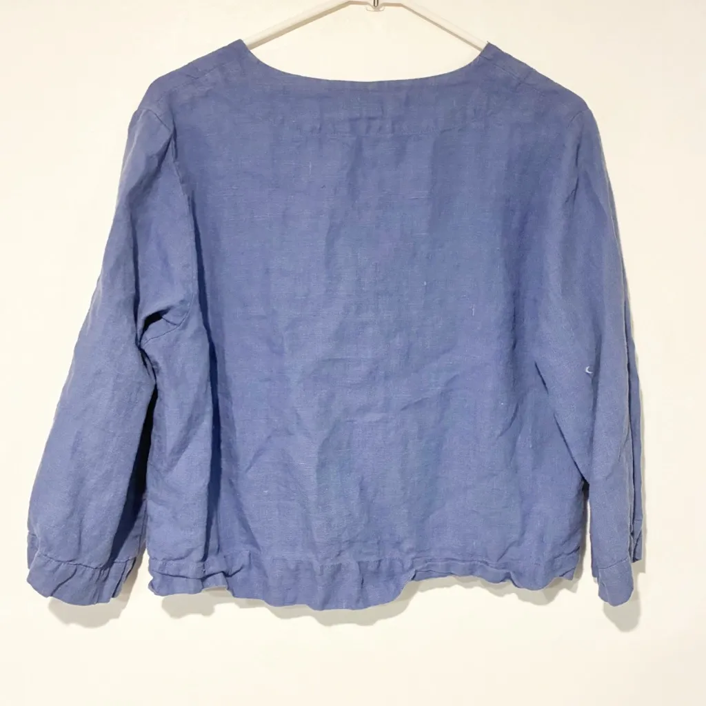 Flax Size Small 100% Linen Blue Cropped Button Front Long Sleeve‎ Top - Image 5