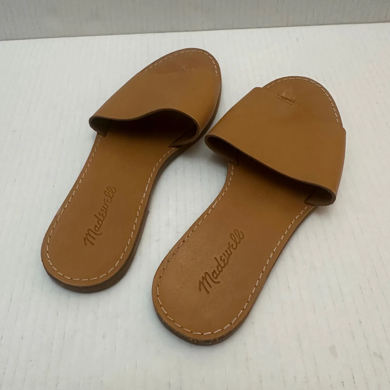 Madewell The Boardwalk Post Slide Sandal Womens 7.5‎ Leather Caramel Brown - Image 5