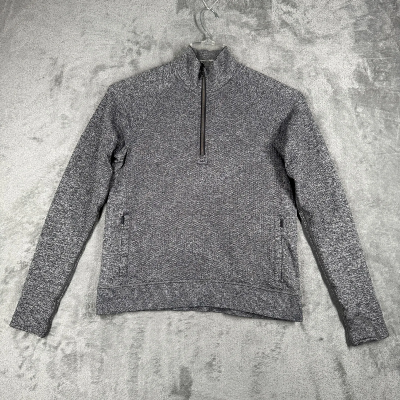 Lululemon Engineered‎ Warmth Half Zip Top Graphite Grey White Merino Wool Size 8 - Image 2